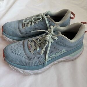 HOKA Bondi 7 Women’s Size 8 Blue Orange Running Shoes Athletic Sneakers